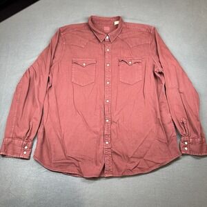 Levi's Pearl Snap Shirt Men 2XL Burgundy Western Long Sleeve Casual Cowboy Rodeo